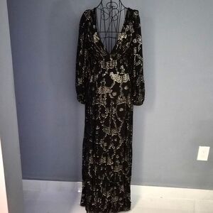 ba&sh Black and Gold Long Sleeve Dress